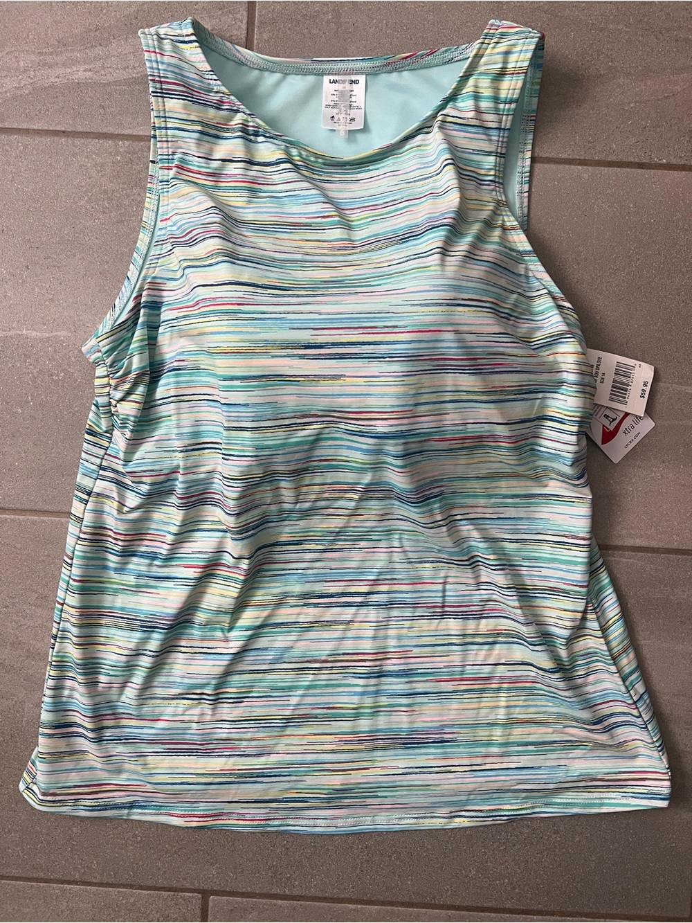 Lands' End Mint Multicolor Striped Women’s Swim Tank Top